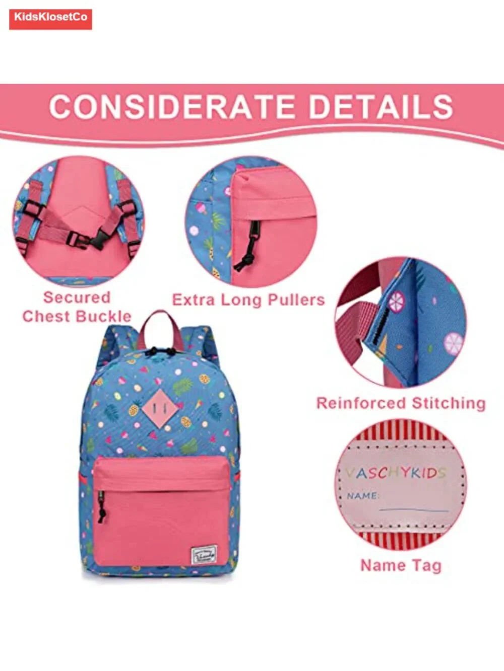 Kids Backpack Water Resistant Lightweight Small Schoolbag with Chest Strap